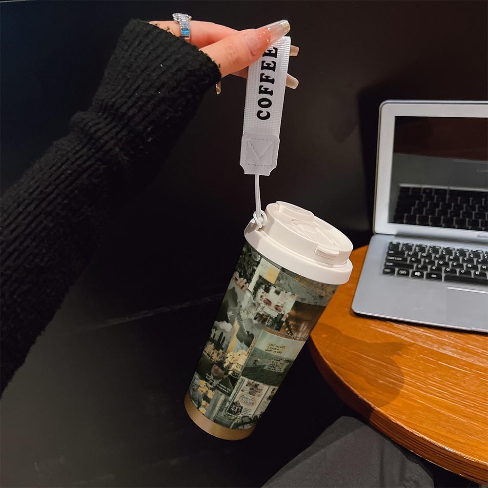 Abstract Pattern Coffee Cup, Portable Dual Drink Insulated Tumbler, Keeps Warm/cold, Stylish, Ideal for Office, Travel, Sports, Golf