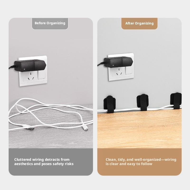 Cable Organizer, Power Cord & Data Cable Management, Velcro Cable Ties, Self-Adhesive Wire Fixing Clips for Ethernet & Power Cords