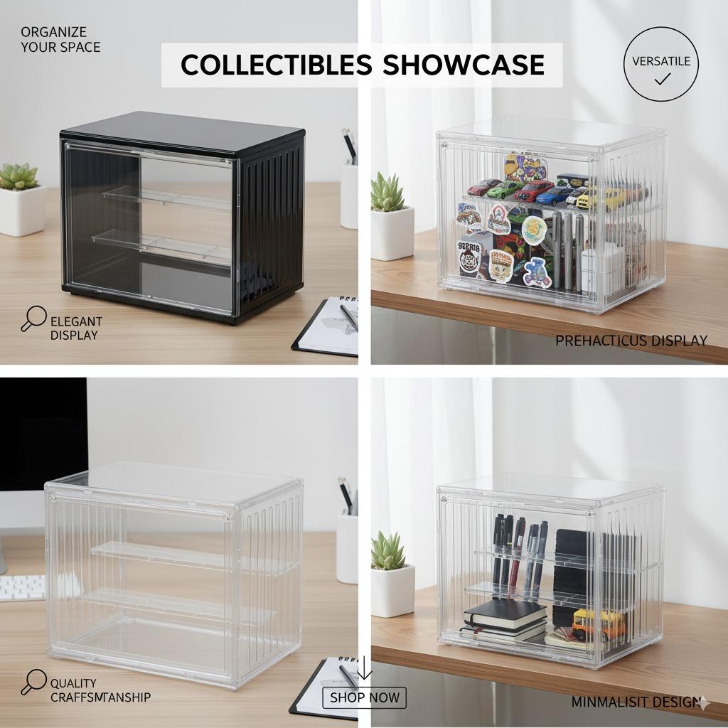 Transparent Display Cabinet, Three-Layer Adjustable Stackable Storage Box, Collectible Model Showcase, Summer Essential, Back-To-School Must-Have, Home Storage