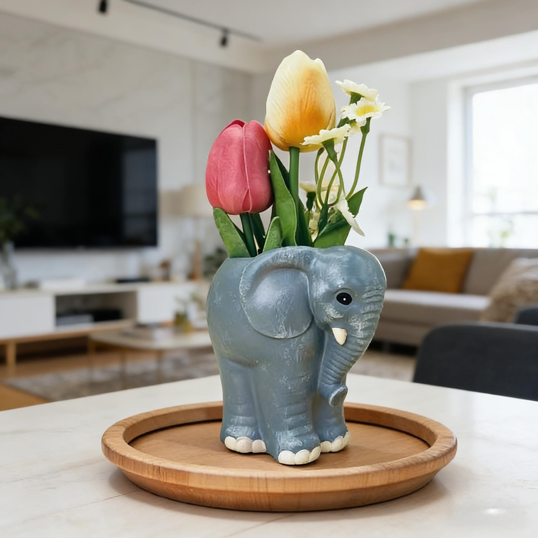 Elephant Shape Vase, Cute Healing Style, Creative Resin Craft, Desktop Floral Decoration, Home Decor Gift Idea, Perfect for Interior Design