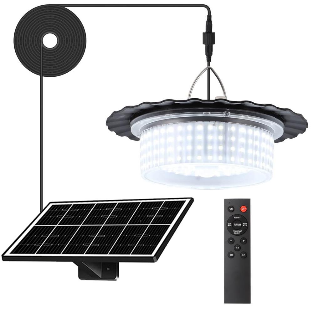 Solar Pendant Light with Motion Sensor, 224 LED Bulbs, 5 Modes Waterproof Floodlight, Remote Control, Outdoor Security Lamp
