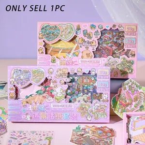 20 Scenes in 1 Box Stickers Kit Landscape Sticker Collection Box Mini Scene Collection DIY Cartoon Landscape Sticker for Kid Child Festival Birthday Present Gifts