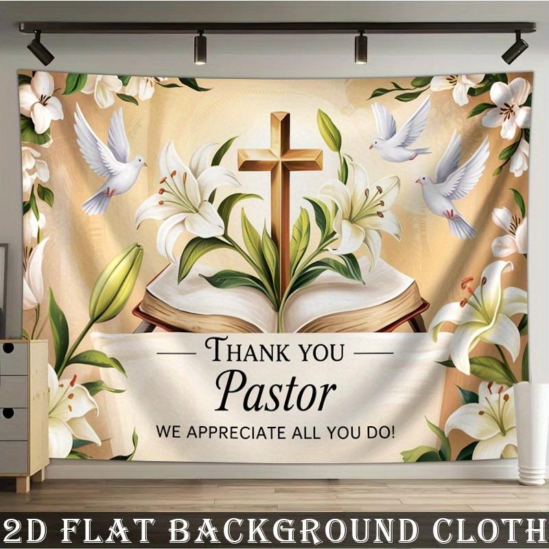 [party banner] 1pc, Thank You Pastor Theme with Cross, Open Bible & White Doves Background cloth,  Coming-of-age Ceremony, Christmas, Thanksgiving, Four Season, Entryway, Room Decor, Indoor/ Outdoor Celebrations, Baptismal Party Perfect Gift for Parents &