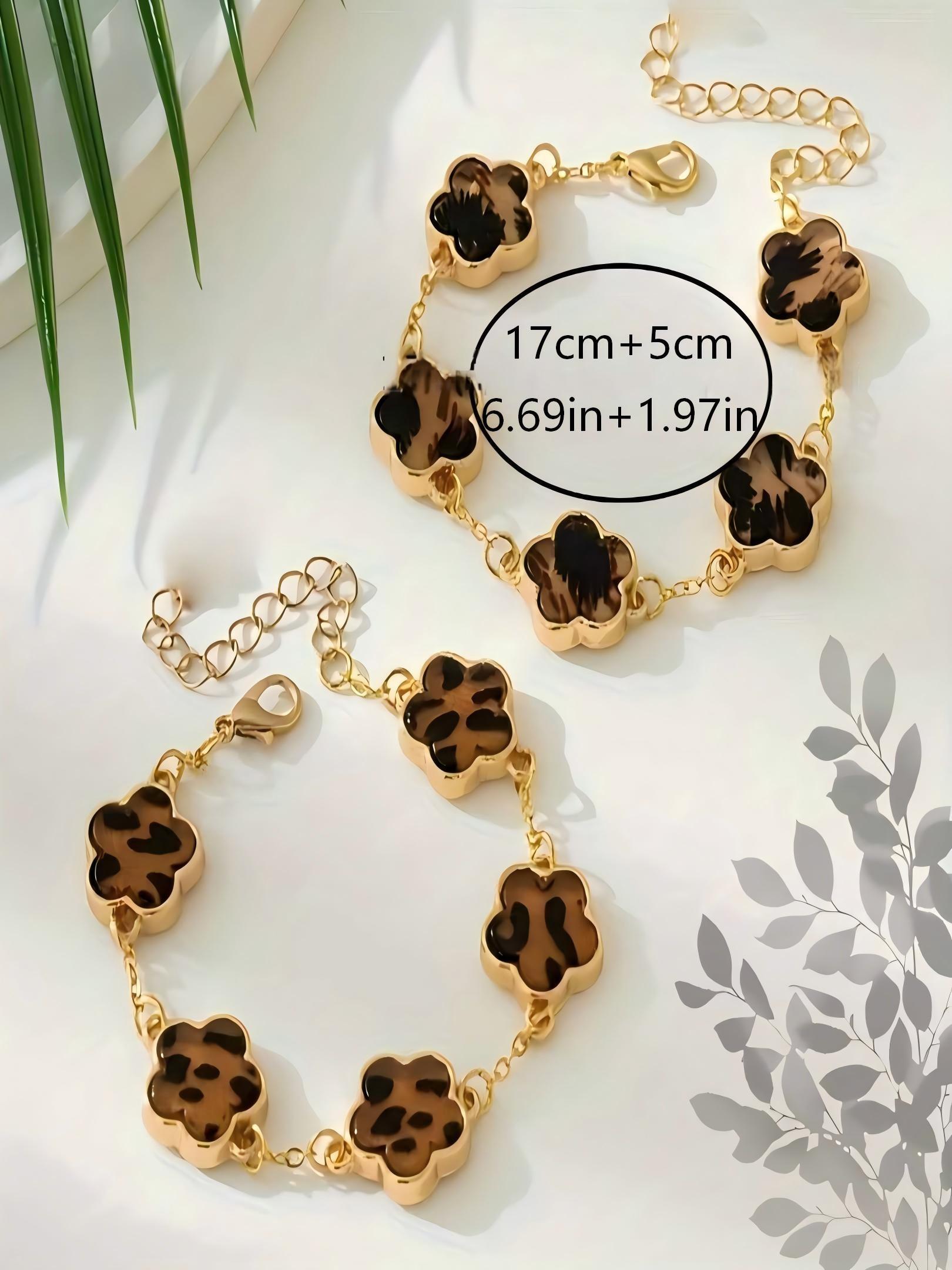 Boho Style Leopard Print and Clover Bracelet, Fashionable Daily Wear Accessory, Classic Bohemian Design, Perfect for Everyday
