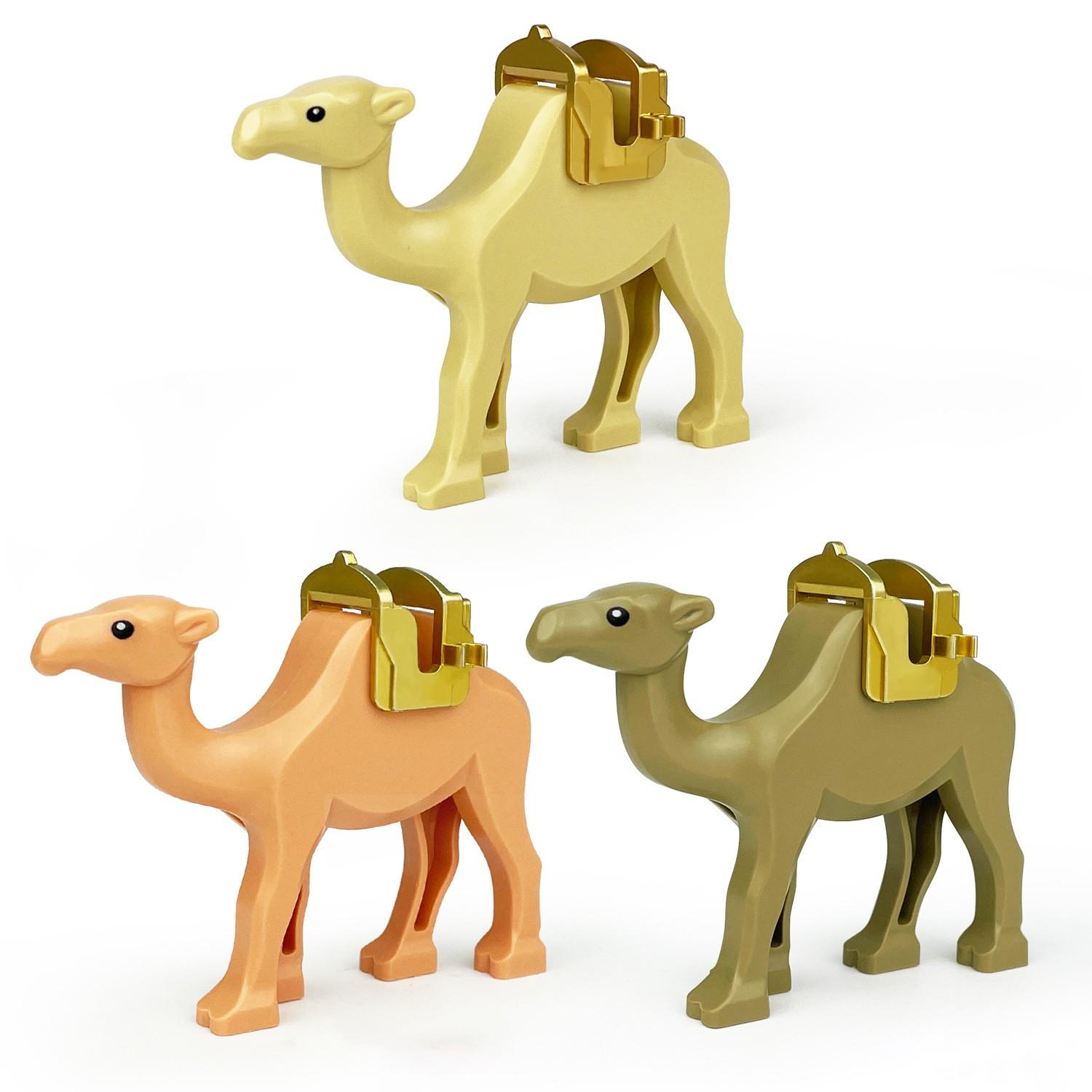 TOOUEE 3 Pack Plastic Camel Animal Figures, Desert Safari Decor Accessories Building Blocks Set Compatible with Major Brands, Birthday Christmas Gift for Friends Family Home Office Party Supplies