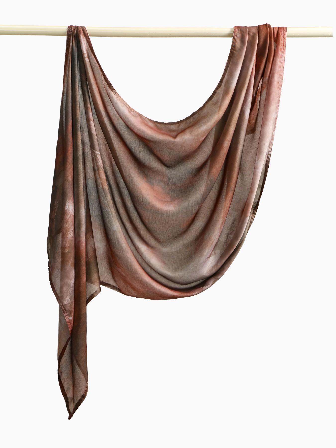 Fashion Caramel Tie-Dye Print Balik Saree Hijab Scarf, Elegant Women's Headscarf, Muslim Daily Wear, Breathable Beach Long Shawl