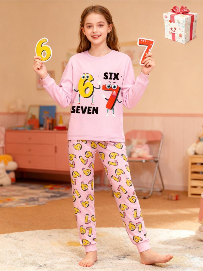 #67 Printed Long Sleeve Pants Pajama Set, Cute Cartoon Design for All Seasons, Perfect Gift for Reading Festival,Kids Valentine Pajamas,World Book Day Pajamas for Kids, Cute Storybook Style Sleepwear, School Event Outfit