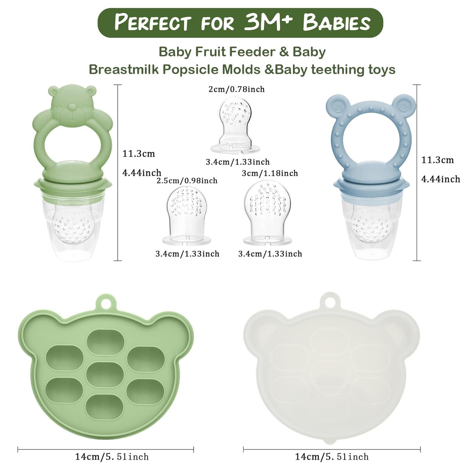 Baby Popsicle Molds & Baby Fruit Feeder, Silicone Ice Molds and Teething Pacifier Feeder and Teether for Babies, Baby Feeder