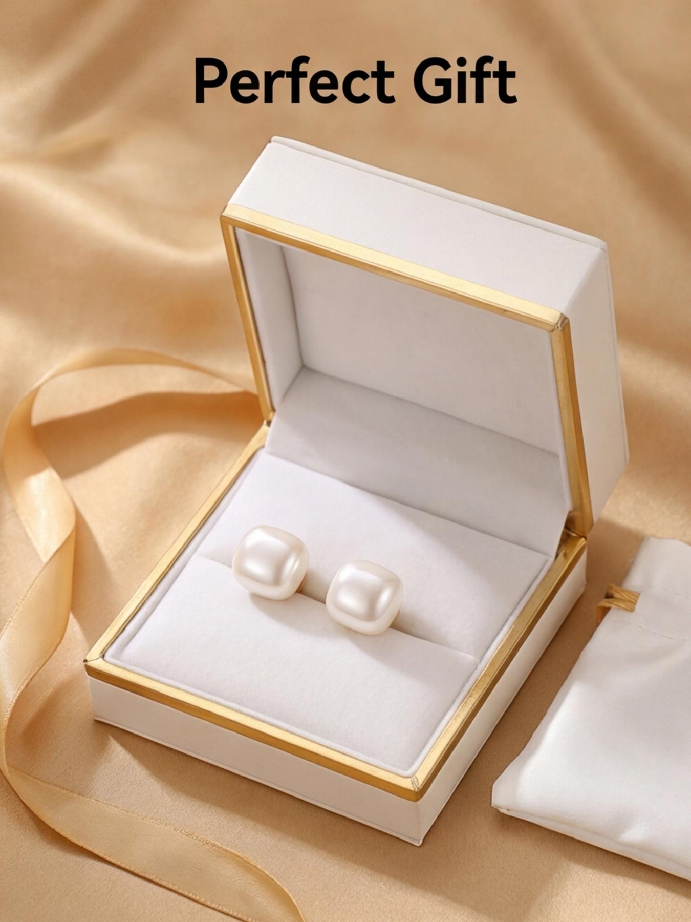 Women's Hypoallergenic Titanium Steel Square Stud Earrings, Dainty Gold Plated Cushion Red Gemstone Earrings Minimalist Fashion Jewelry for Everyday Wear Gift