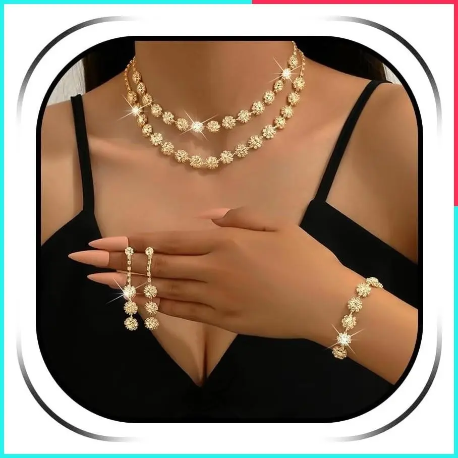 Silver Rhinestone Bridal Jewelry Set – Necklace & Earrings for Women, Perfect for Wedding, Bridesmaid, Prom, Homecoming, Formal Party Gifts
