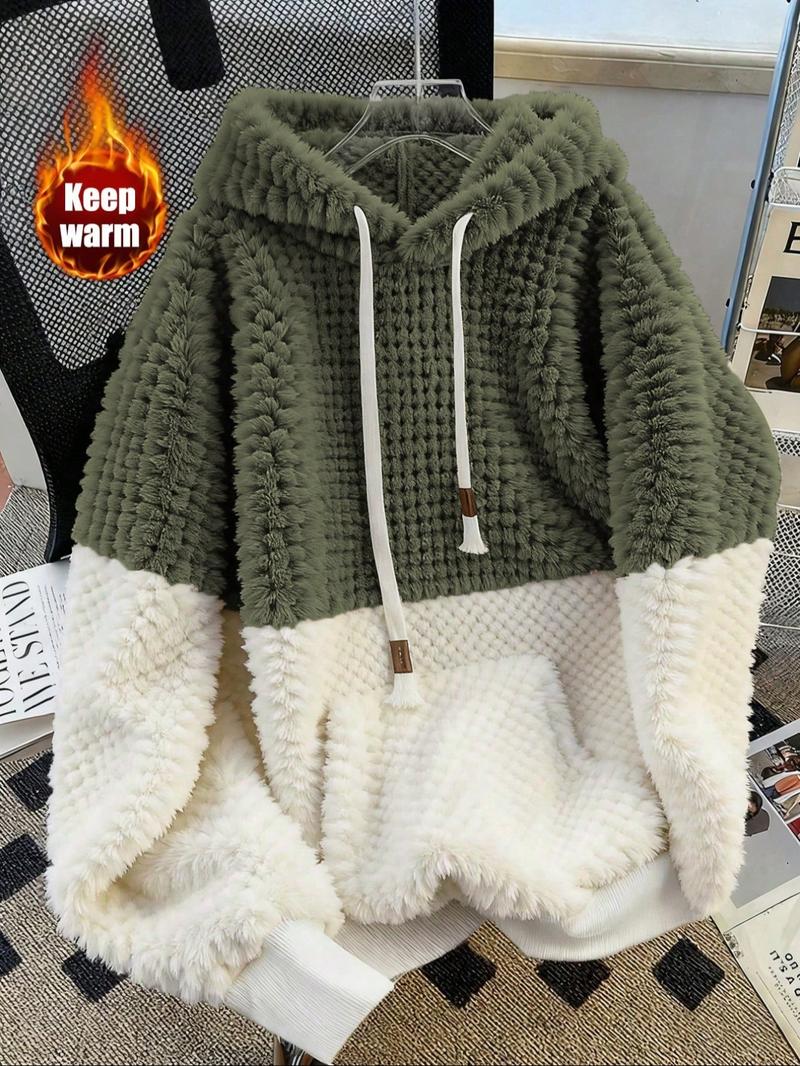 Women's Color Blocking Hooded Hoodie Sweatshirt, Plush Soft, Fall & Winter Warm Casual Wear, Loose-Fitting Daily