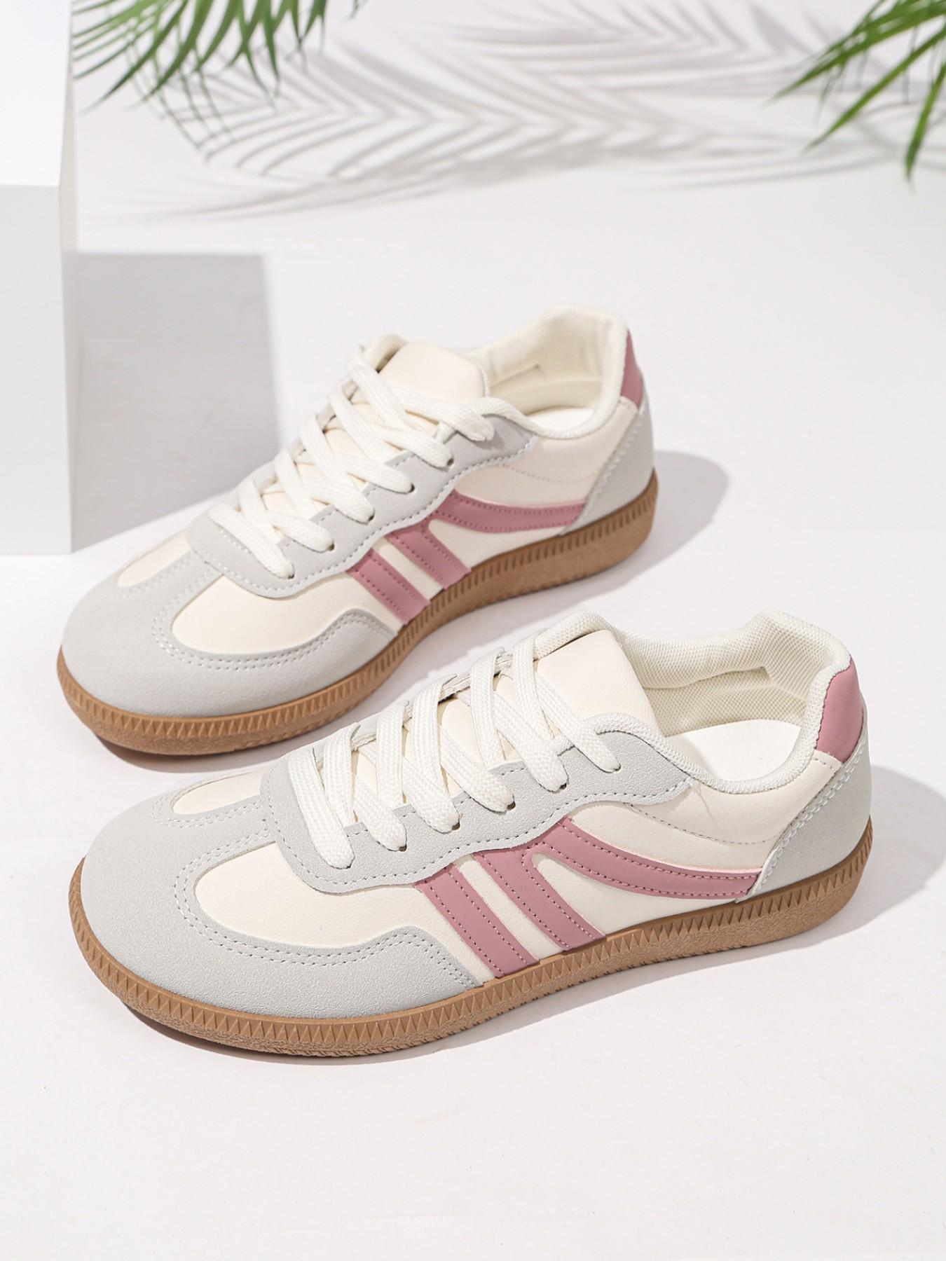 Lucky Step Women's Fashion Sports Shoes, Sporty Running Shoes, Vintage Classic Casual Lace-Up, PU Leather Patchwork, All-Season Tennis Running Walking Shoes, Running Sports Footwear