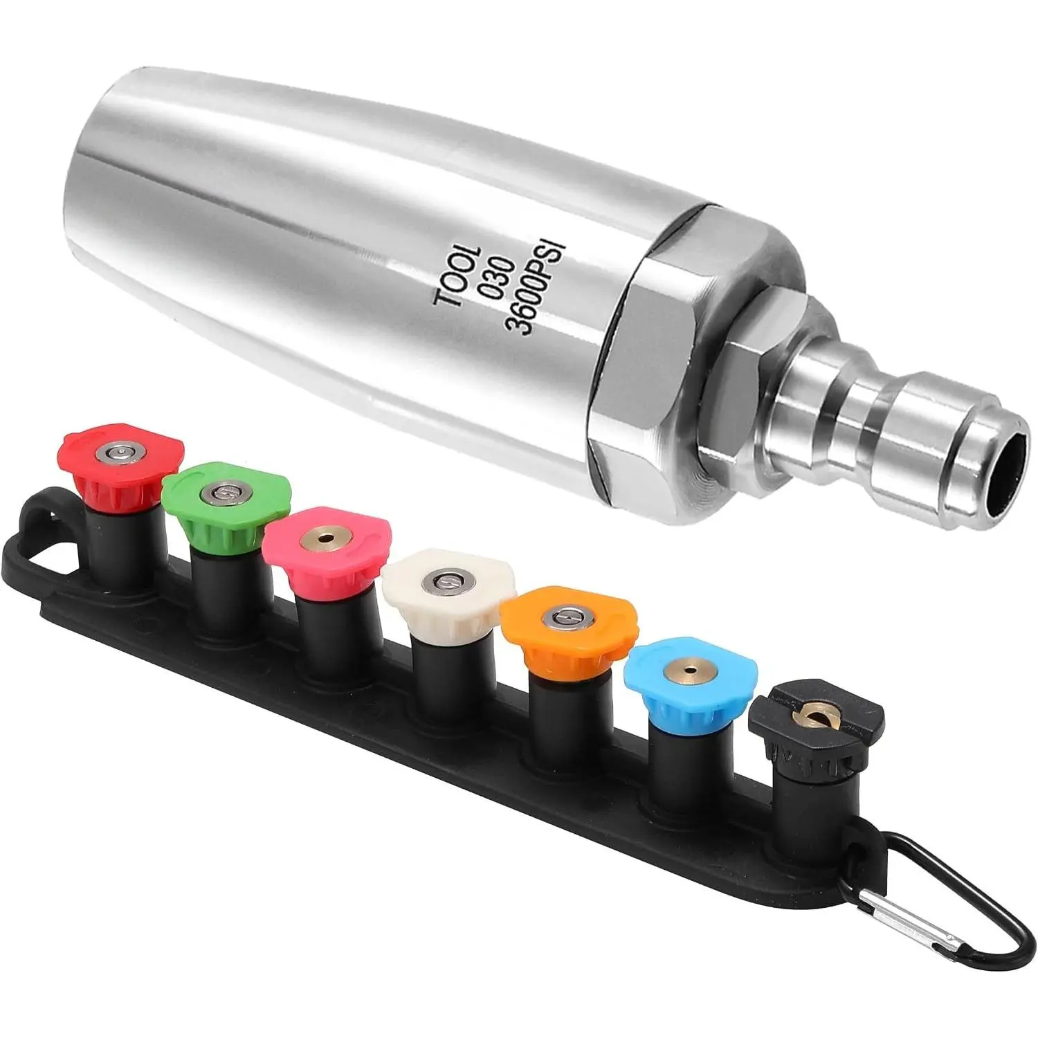 Turbo Nozzle  Washer 360° Rotating, 7 Tips with Holder | Stainless Steel  Washer Tips Set for Cleaning Brick, Concrete, and Wooden Surfaces, 1/4 Inch Quick Connect, 3600 PSI