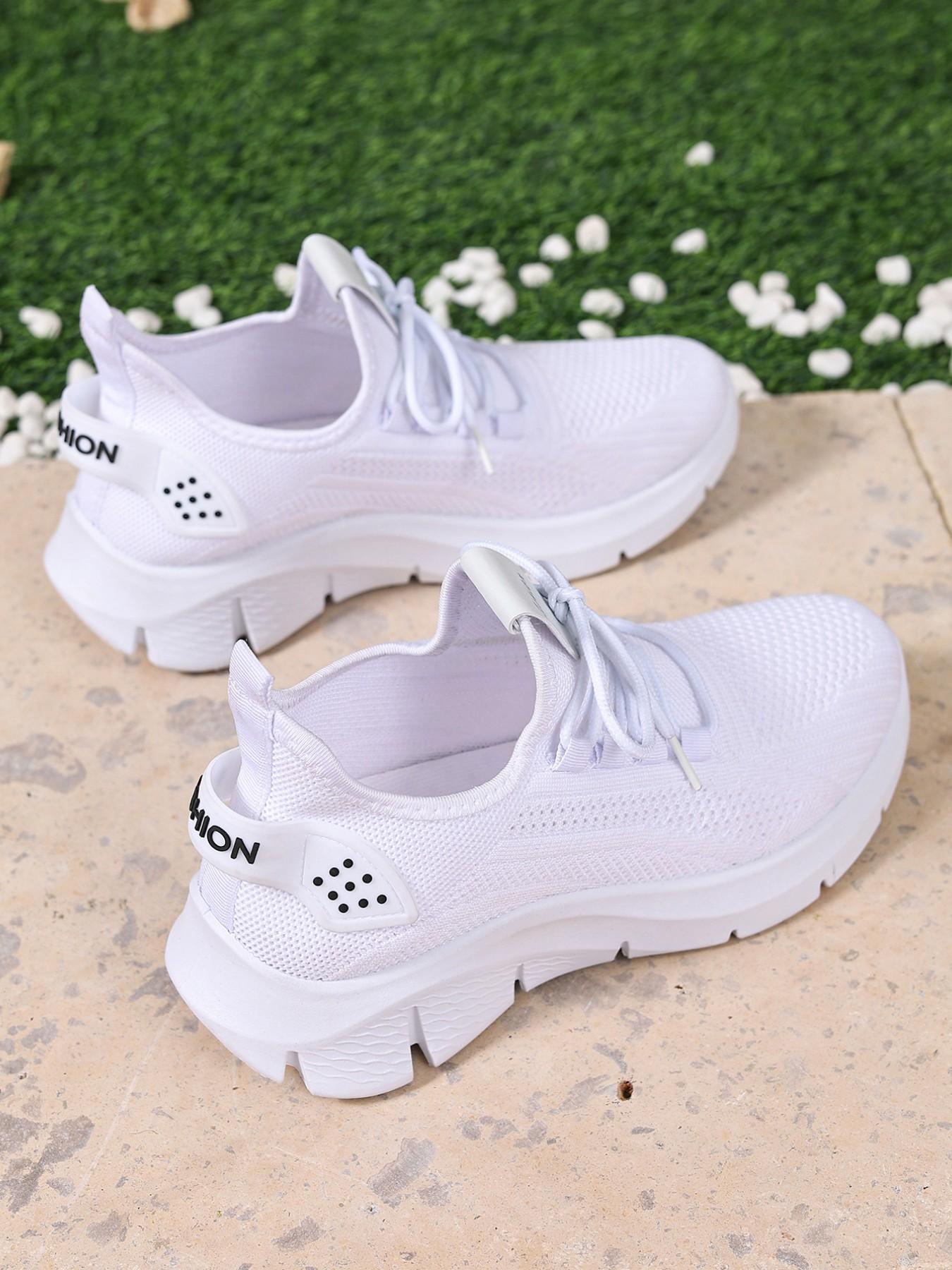 Women's White Knitted Running Sneakers - Spring/Summer New Arrival Breathable, Lightweight, Non-Slip Casual Shoes Athletic Running Shoes Suitable for Daily Outings, Fitness, and Travel