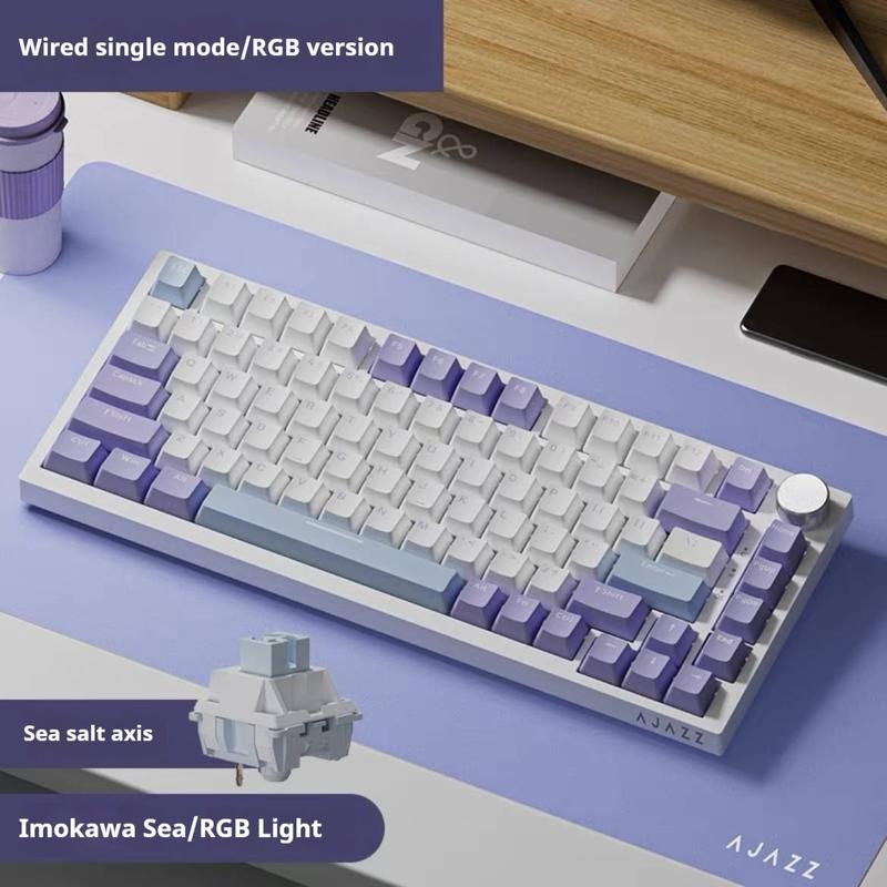 AJAZZ AK820 Wired Mechanical Gaming Keyboard, 75% Layout 82-Key Hot-Swappable Design with Metal Volume Knob, Gasket Structure and 5-Layer Filled PBT Keycaps, Ergonomic Keyboard for Esports & Office Use