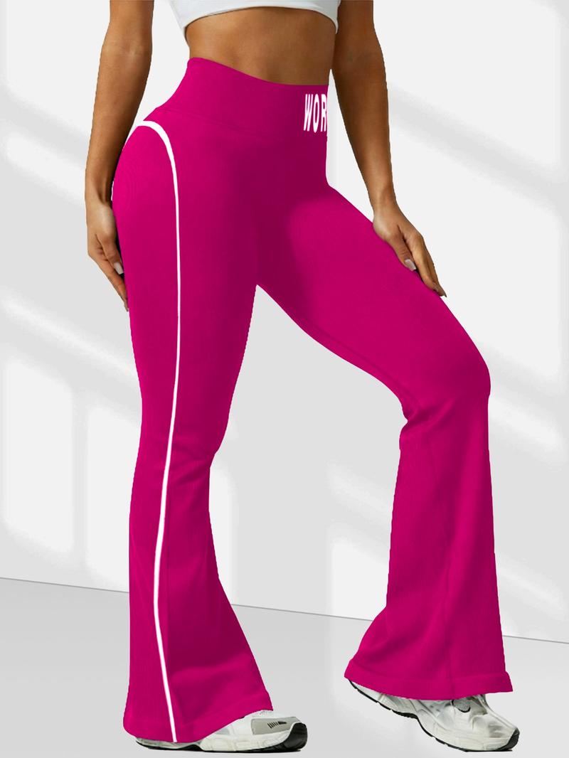 Women's Fall Winter Two-Piece Set Colorblock Letter Fitness Bell Bottom High Waisted Tight Yoga Pants High Waist Leggings