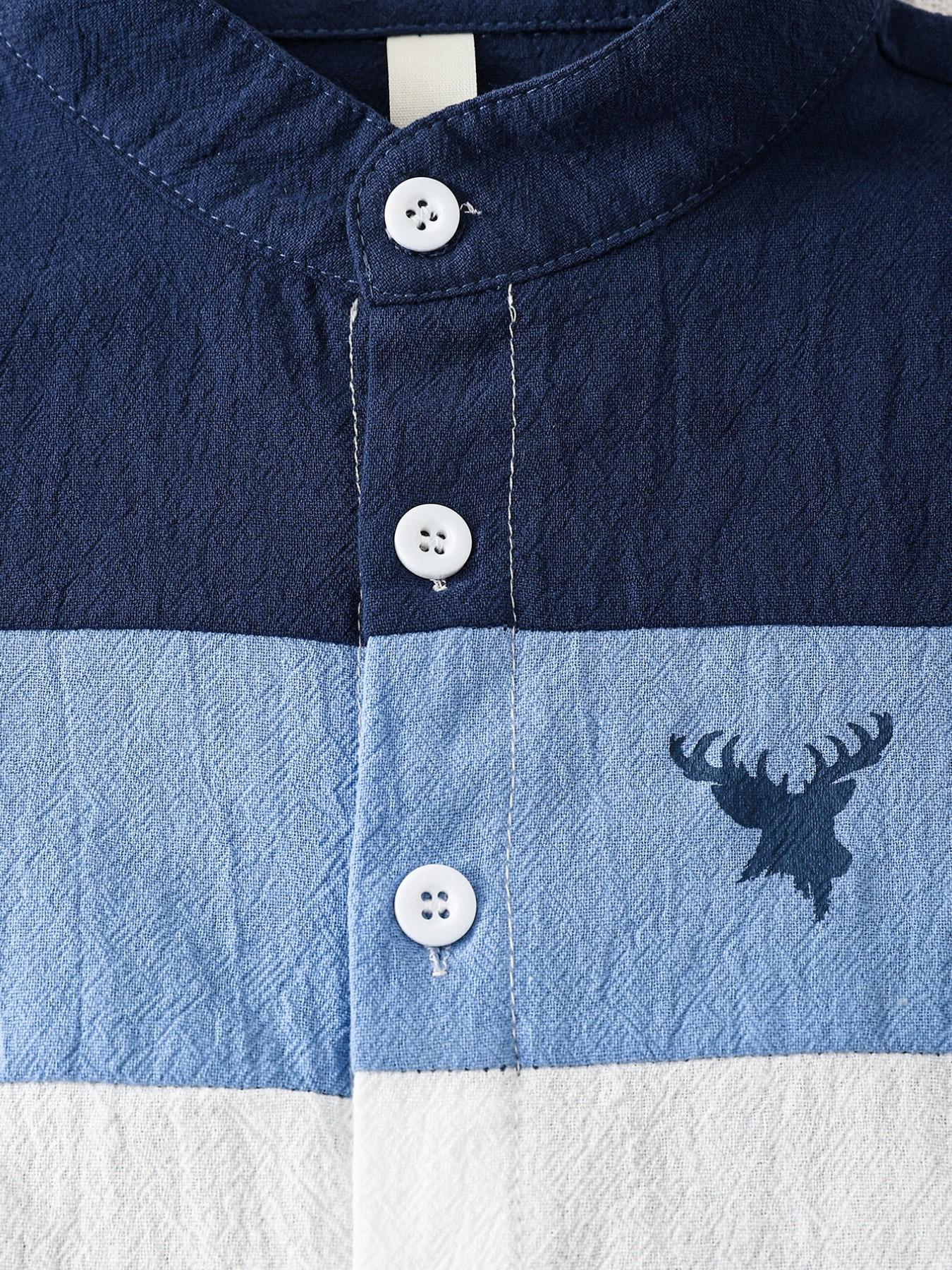 Boys Summer Fashion Set, Three-Color Striped Button-Up Shirt & Lightweight Breathable Shorts, Casual Daily Outdoor