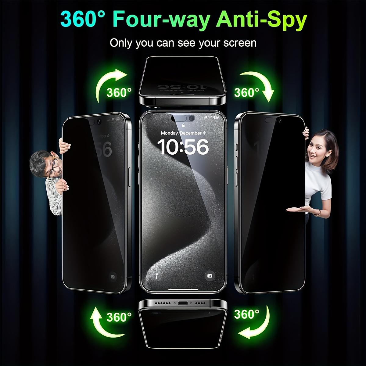2pcs 4-way 360° Privacy Screen Protector for iPhone 17 Air/17/16/15/14/13/12/11/Pro Max/Pro/Plus/Mini/16e/XR/X/XS/XS MAX,Full Coverage Anti-Spy Protection,Scratch-Resistant,Anti-Fingerprint,Compatible with dynamic islands,Easy to Install,Case-Friendly