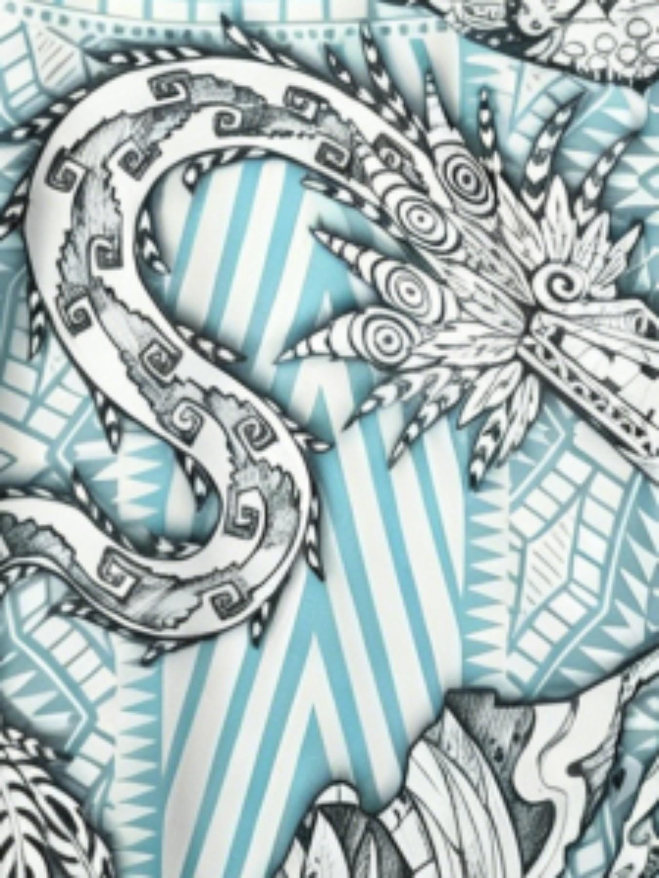 Men's Aztec Quetzalcoatl Mexico Map Sport T-Shirt, Tribal Style Round Neck Short Sleeve Top, Loose-Fitting Geometric Pattern, All Seasons