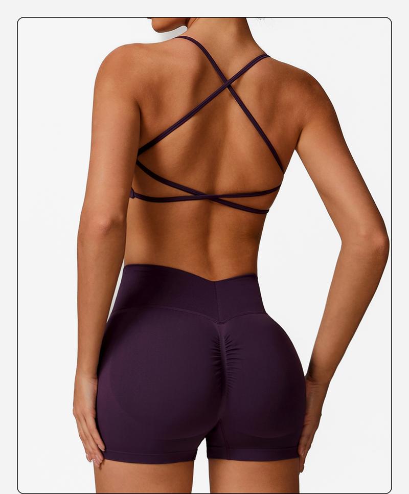 MFVIM 3-Piece Women's Sportswear Set - Solid Color Cross Short Top High-Waisted Leggings Zip Jacket Ultra-Comfortable Yoga Outfit For Fitness Running Gym Sessions Training Clothes Stretchable Activewear