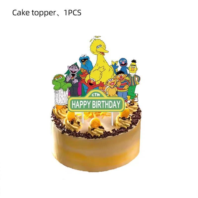 Cartoon Sesame-Street Party Decoration Elmo Theme Birthday Party Plate Cup Cake Topper Balloons  Baby Shower For Kids Supplies