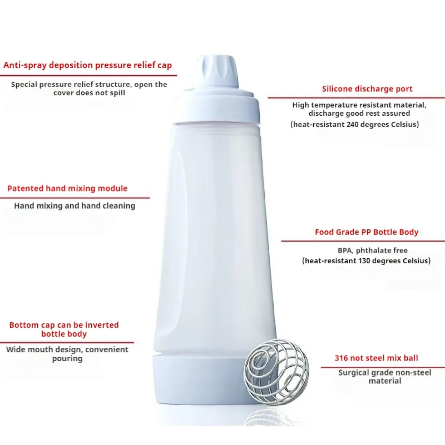 Pancake Batter Dispenser Bottle and Mixer with Blenderball, Easy Pour Spout, 4.5 Cup Capacity, Reusable Plastic Silicone, Kitchen Bakeware