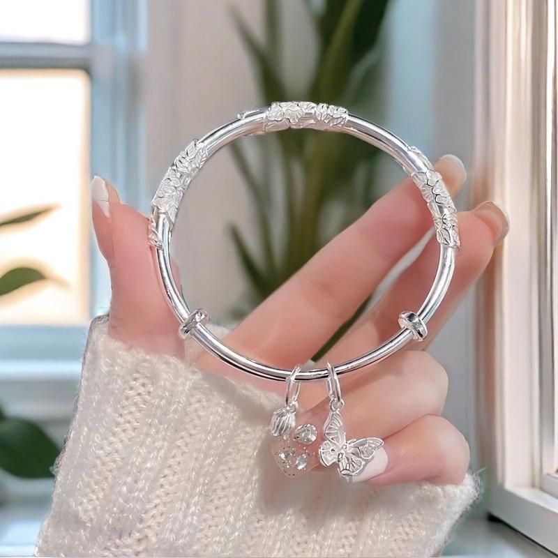 Full Silver s999 bracelet Sterling Silver bracelet Ladies push-pull bracelet can be freely adjusted size to send girlfriend birthday holiday gift Silver weight 27g / 0.95oz