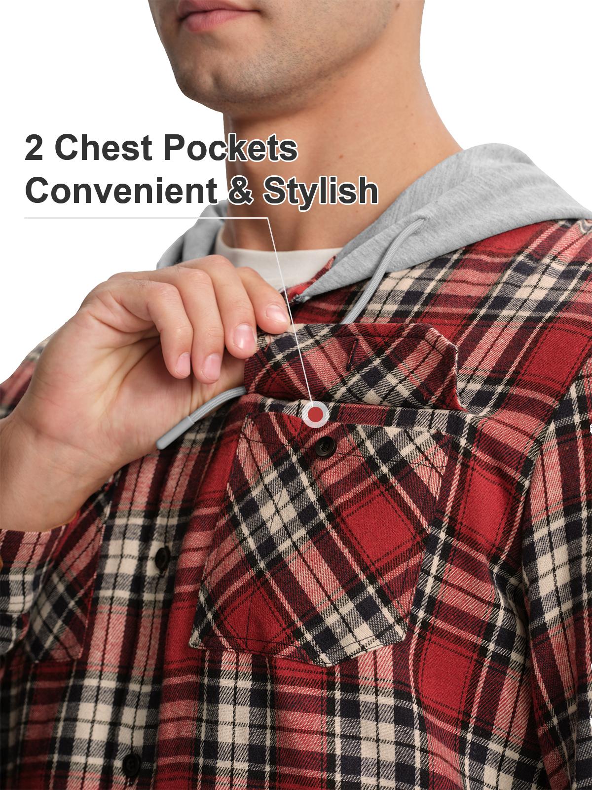 Gopune Men's Casual Flannel Plaid Button Hooded Shirts Lightweight Outdoor Jacket