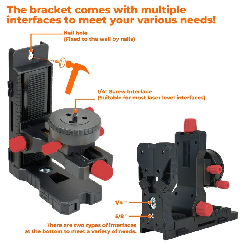 Multi-Functional L-Shaped Magnetic Level Bracket, 1/4" & 5/8" Male Threaded L-Shape Magnetic Pivoting Base for Wall & Ceiling Mounted, 360° Adjustable Support, Height Adjustment