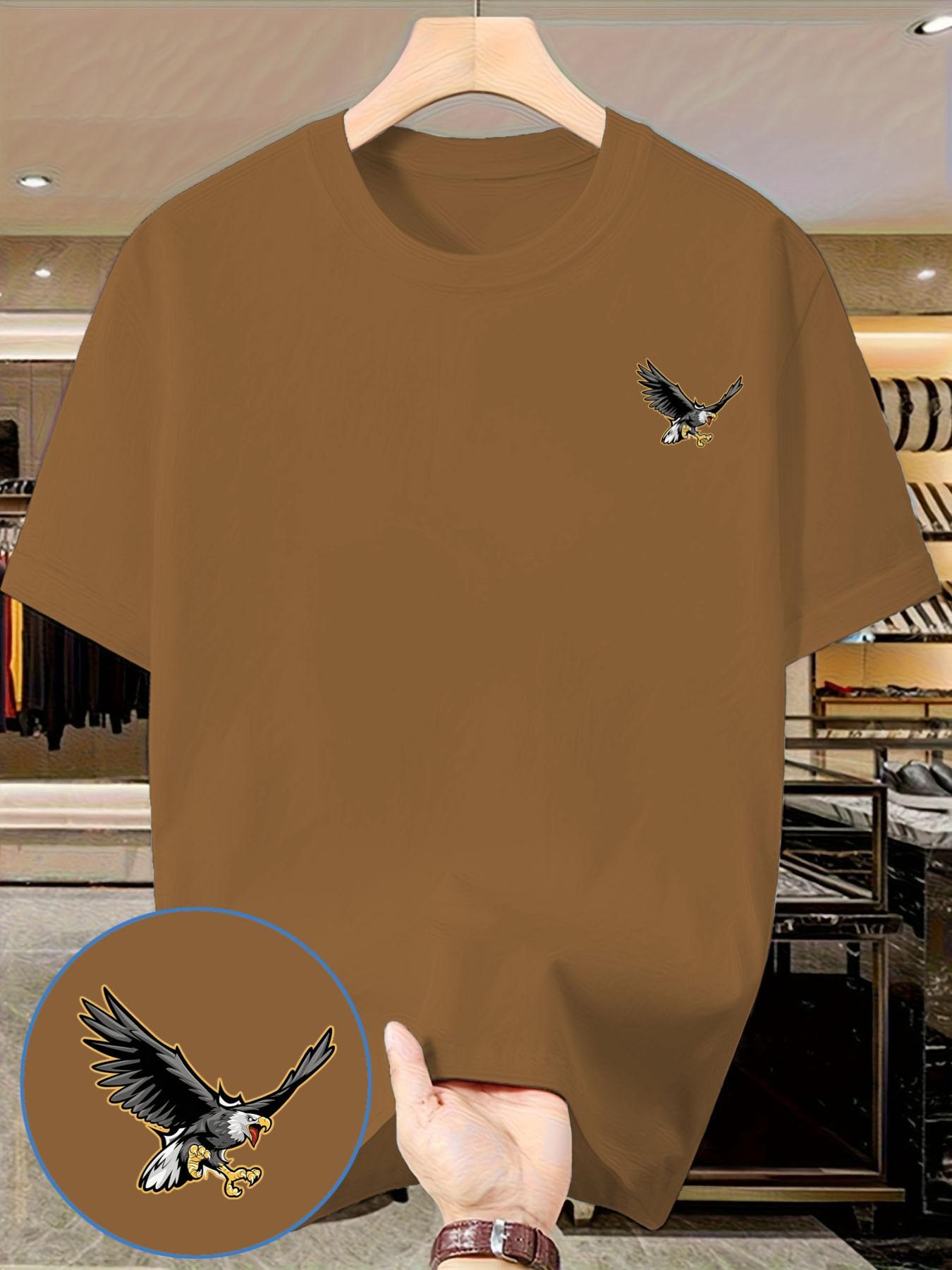 Tailed Eagle Print T-Shirt, Men's American Vintage Casual Short Sleeve, Slim-Fitting, No Button, No Zipper, Summer Top