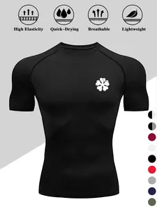 Men's Dragon Print Compression T-Shirt, Quick-Dry Breathable Stretch Fabric, Tight-Fitting Short Sleeve Top for Fitness and Outdoor Activities