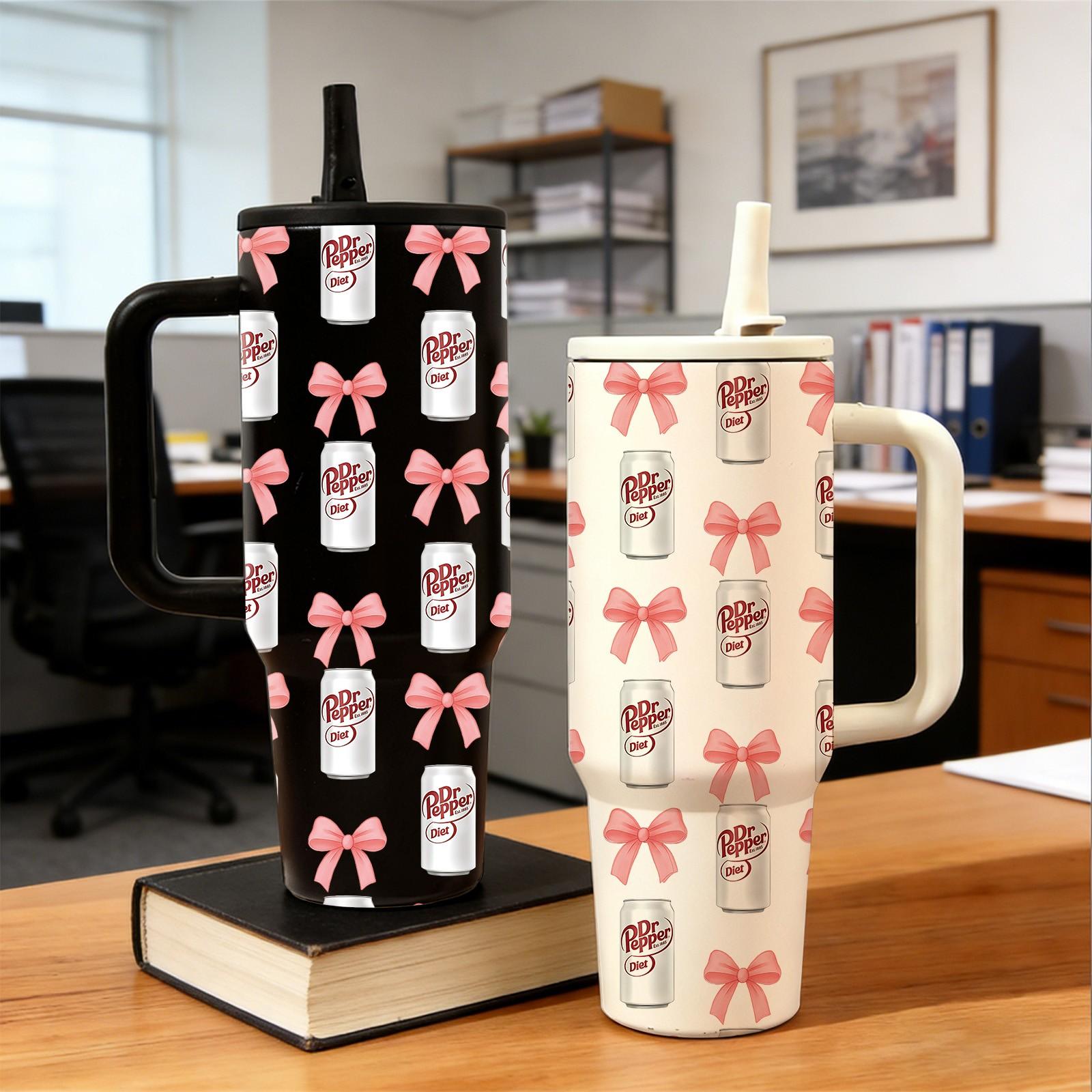 Siphalo 40oz Vacuum Cup with Handle & Straw, Double-Wall Stainless Steel Insulated Tumbler, Tumbler with Lid, Leak-Proof Thermal Mug That Keeps Drinks Hot for 12 Hours & Cold for 24 Hours, Cherry Soda Heart Pattern, Valentine's Day & Birthday Gift