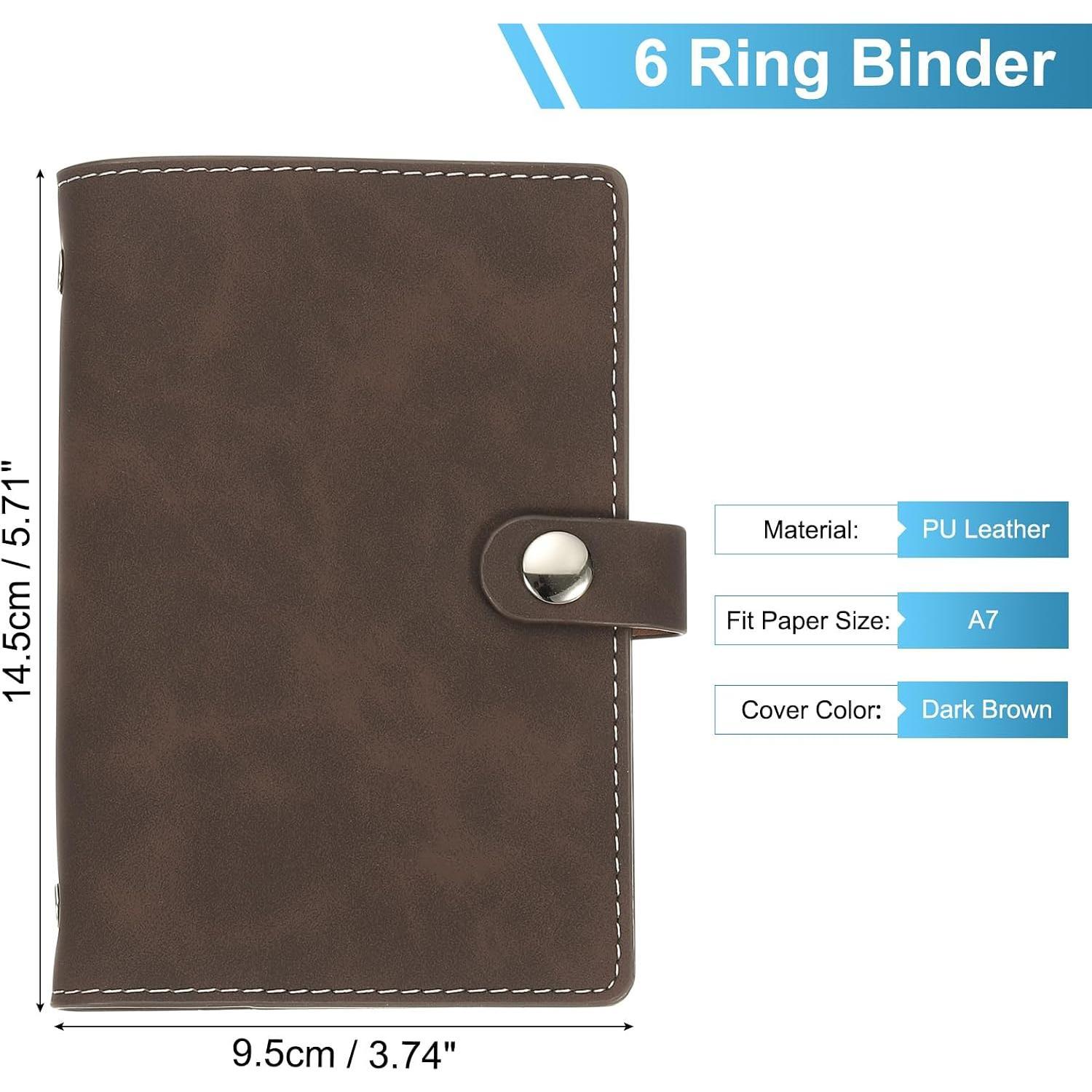 A7 PU Leather Binder Cover, 6 Ring Loose Leaf Binder Protector Round Ring Binder Cover Refillable Notebook Binder for Meeting Photocard Budget Notebook Folder, Dark Brown