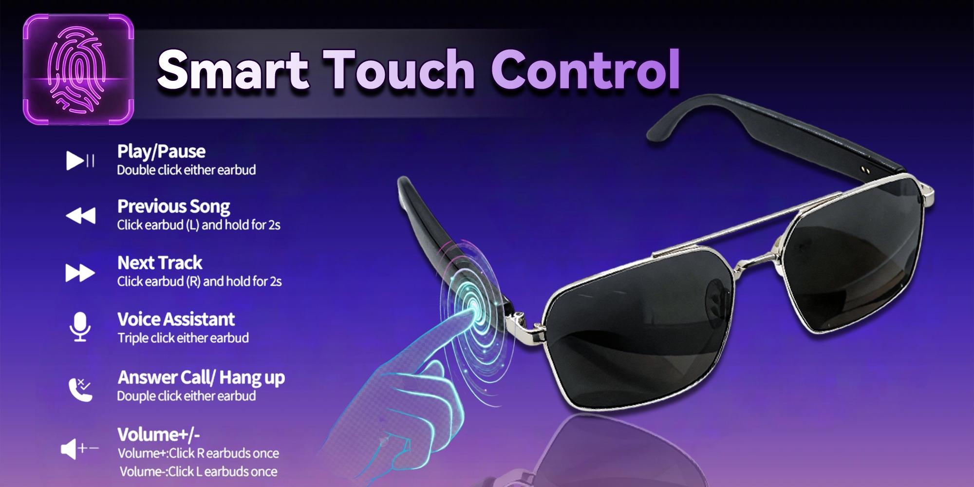 Bluetooth Audio Smart Sunglasses Glasses for Women Men,Light Blocking Bluetooth Glasses with Open Ear Speaker,Touch & Voice Control,Hands-Free Calls & Microphone for iPhone Android Music