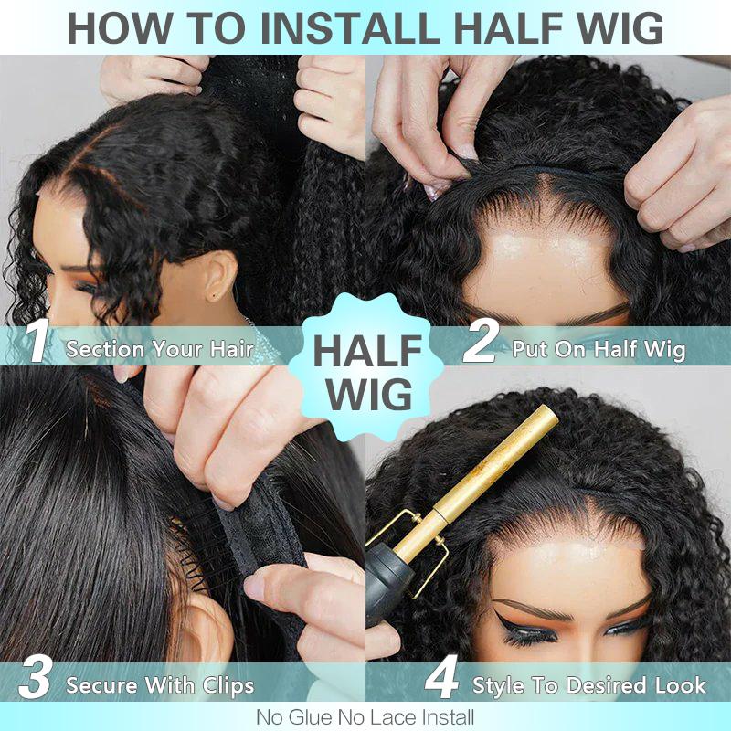 [20”Only $69] BANGJAZZ Kinky Curly Half Wig Human Hair Ready To Wear Glueless Short Curly Wigs Human Hair Upgraded Drawstring Cap 200% Density Wigs for Women Beginner Friendly #FallFreshness