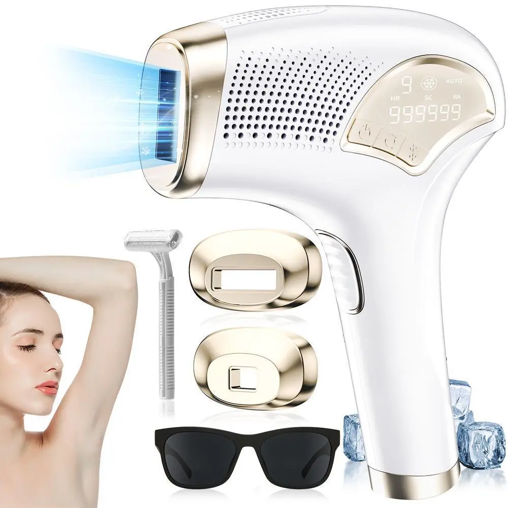 【Summerfinds】 Women's IPL Hair Removal Tool - ABS Plastic Portable Home Device with 2 Interchangeable Lamp Heads, 3-in-1 System, 25J Max, Adjustable Smooth Painless Solution for Face/Legs, Bikini, Underarms, Facial Hair Removal