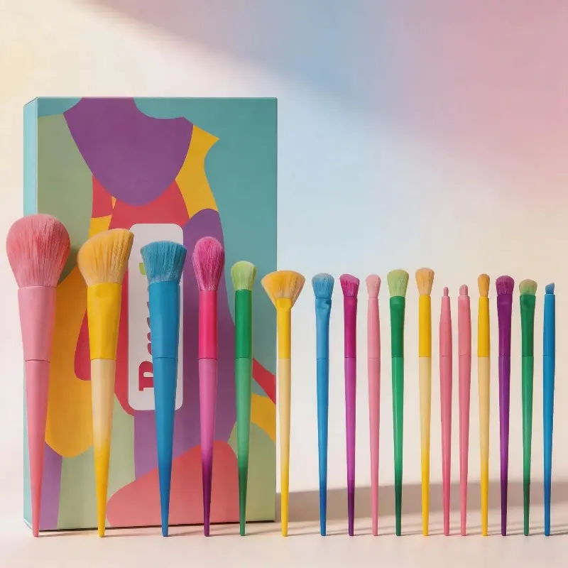 17‑Piece Candy‑Colored Macaron Makeup Brush Set, Portable Complete Makeup Brushes, Beauty Tools for Powder, Contour, Blush, Eyeshadow and Concealer