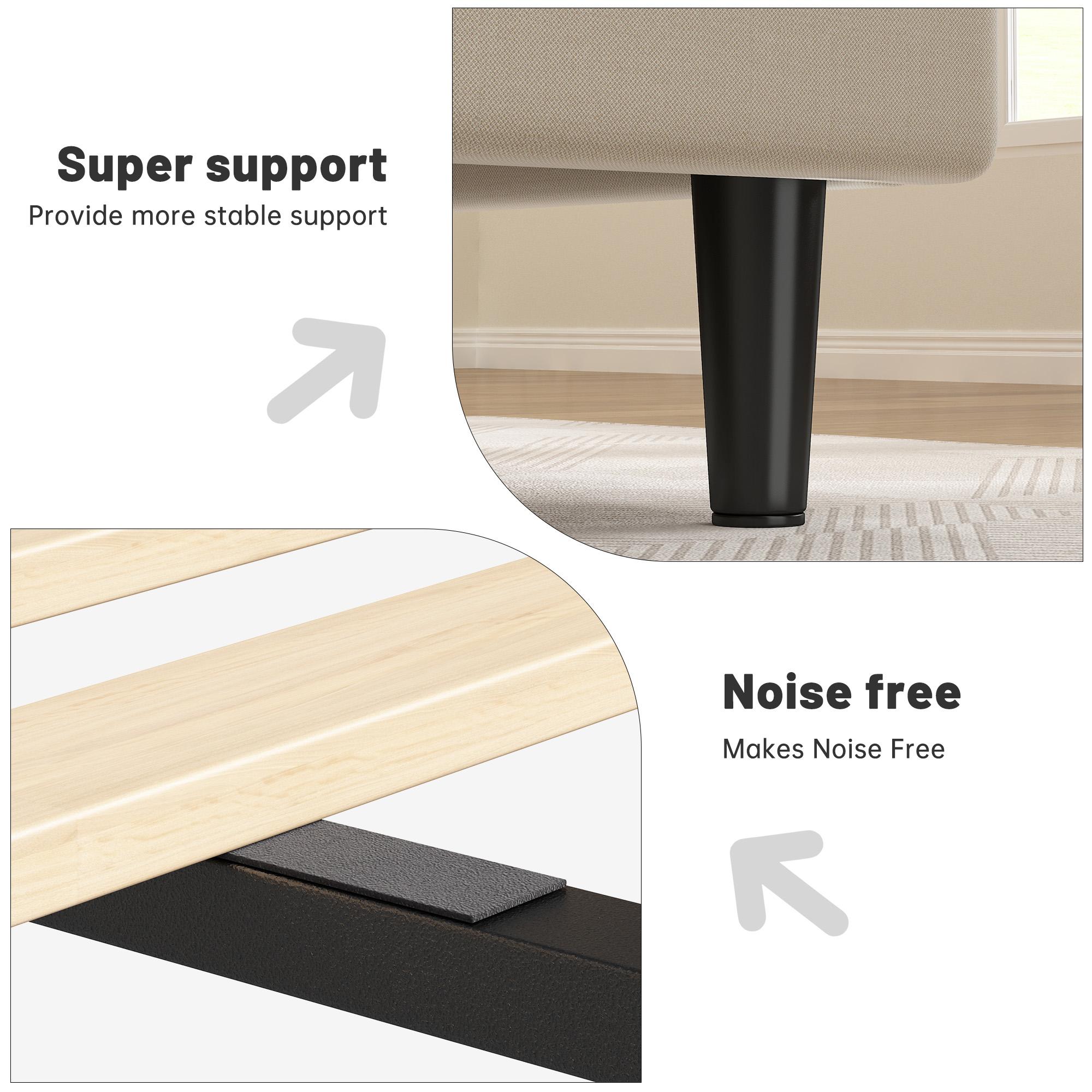 【JumpStar Sale】Raybee Quiet Luxury Upholstered Bed Frames for Queen with Headboard & Charging Station, No Mattress,Bed Frame with Storage Shelf, Flatform Bed Frame Holds 880LBS, No Noise, No Box Spring Needed, Twin, Full,King, Beige, Gray