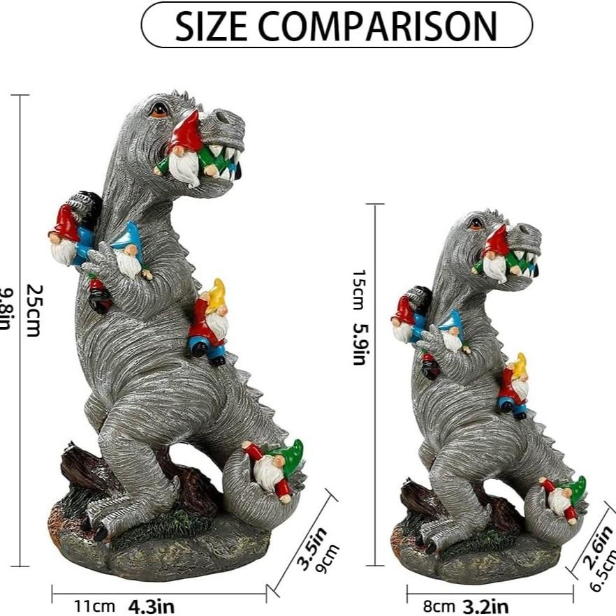 Dinosaur Eating Dwarf Garden Statue, Outdoor Yard Art Decor, Patio Lawn Courtyard Sculpture, Moving Gift for New Home
