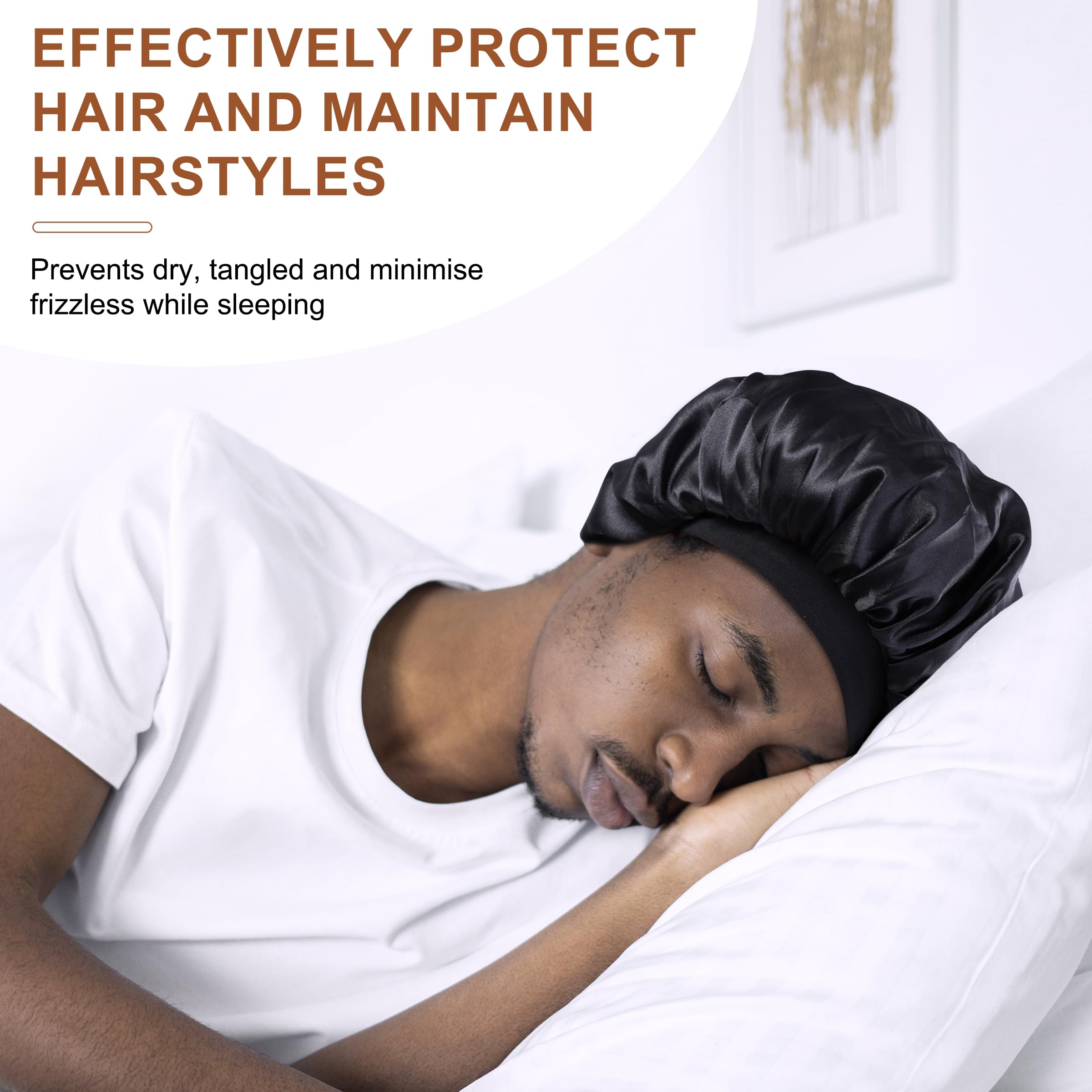 Double Layer Satin Hair Bonnet for Men & Women - Reversible Night Cap for Curly Hair - Black Satin Bonnet for Ultimate Hair Protection & Style - Ideal for Sleeping & Everyday Wear - Unisex Hair Bonnet for Men and Women