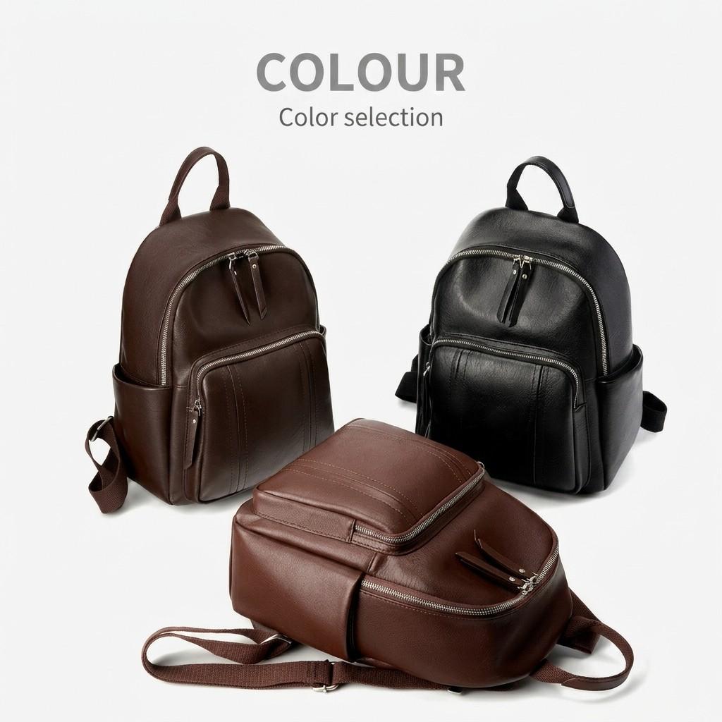 1pc Cowhide Women's Fashion Backpack, Spacious Soft Leather Rucksack for Daily Travel and School.
