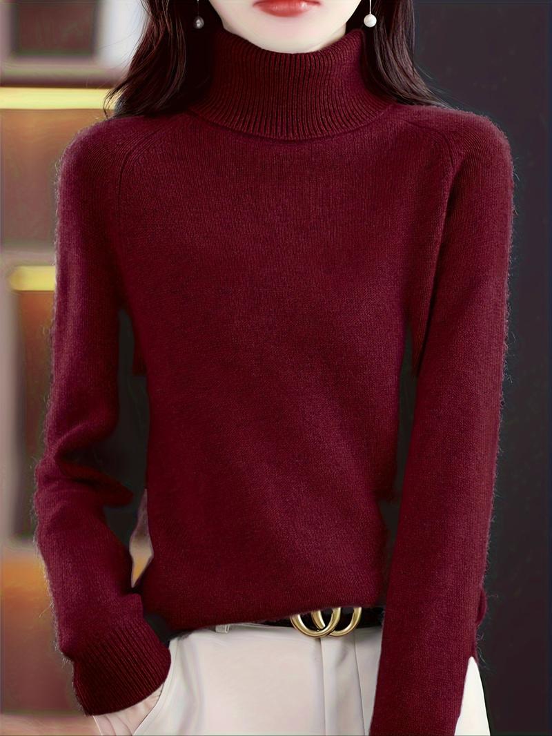 New Women's Mock Neck Sweater, Loose Knit Pullover, Warm Inner Layer Top, Casual Knitwear for Fall & Winter, Ladies Clothing