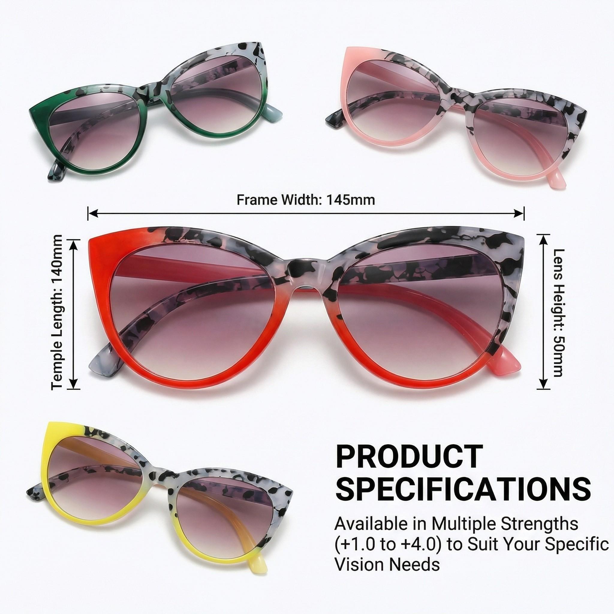 Two-In-One Fashion Cat Eye Reading Glasses, Anti-Glare UV Protection, Lightweight Tortoiseshell Gradient, Designed for Seniors