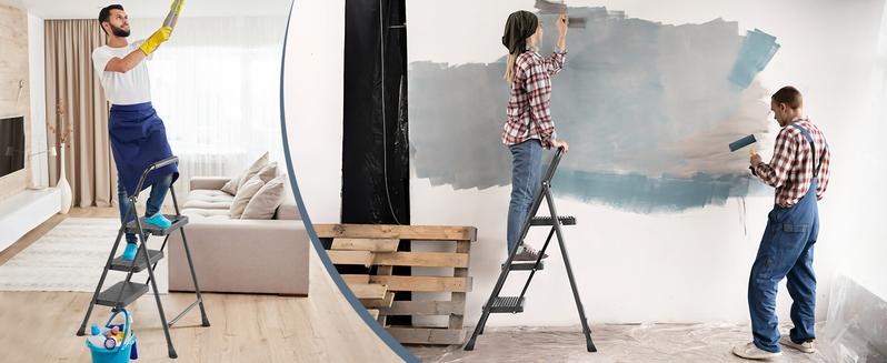 2/3 Step Ladder, 800lbs Sturdy Portable Ladder, Folding Step Stool with Wide Anti-Slip Pedal, Cushioned Handle, Lightweight Step Stool for Home Kitchen and Outdoor