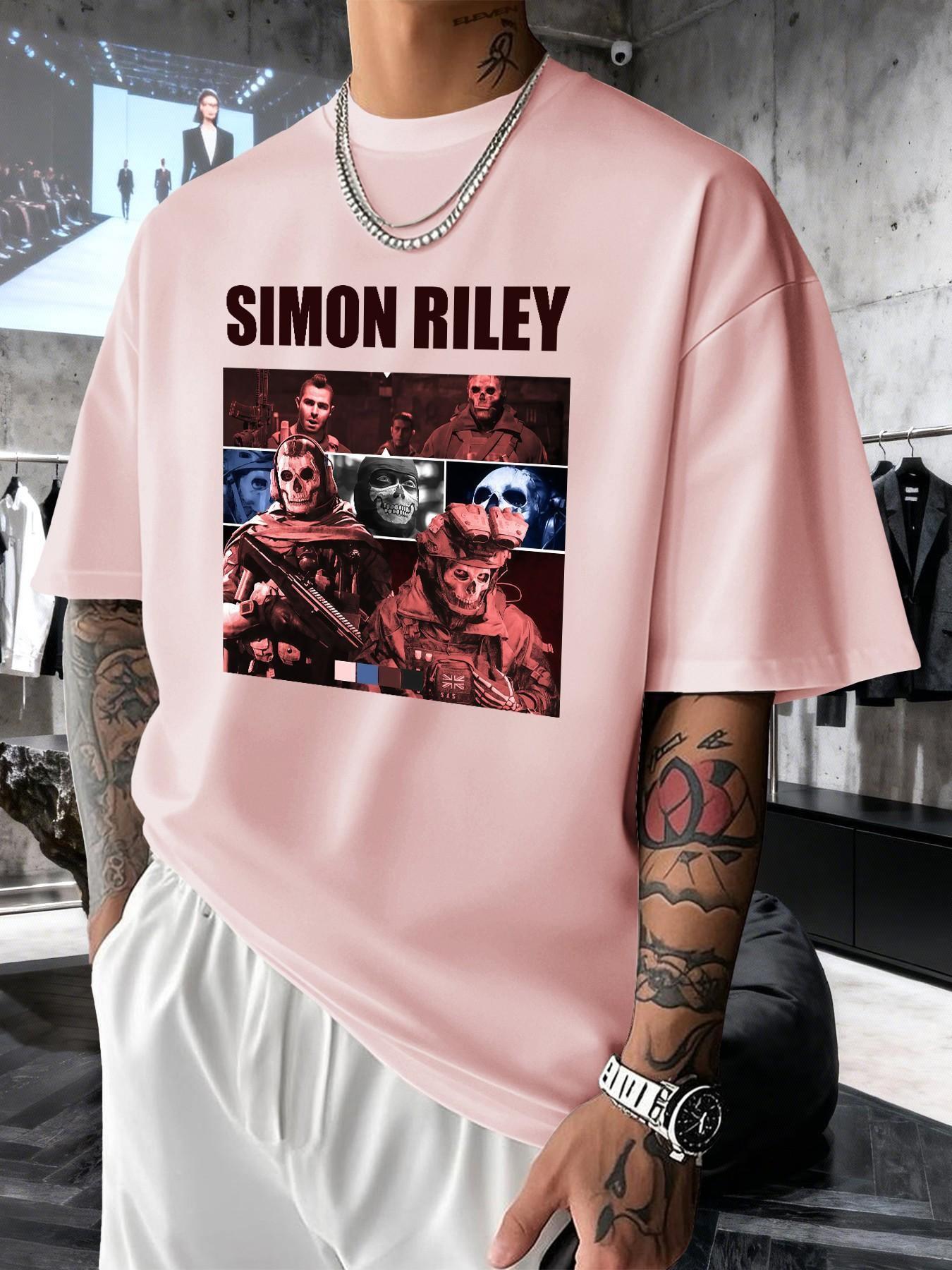 Simon Riley Men's Casual Short Sleeve Graphic T-Shirt, Slim-Fitting Round Neck Summer Top, Daily Wear