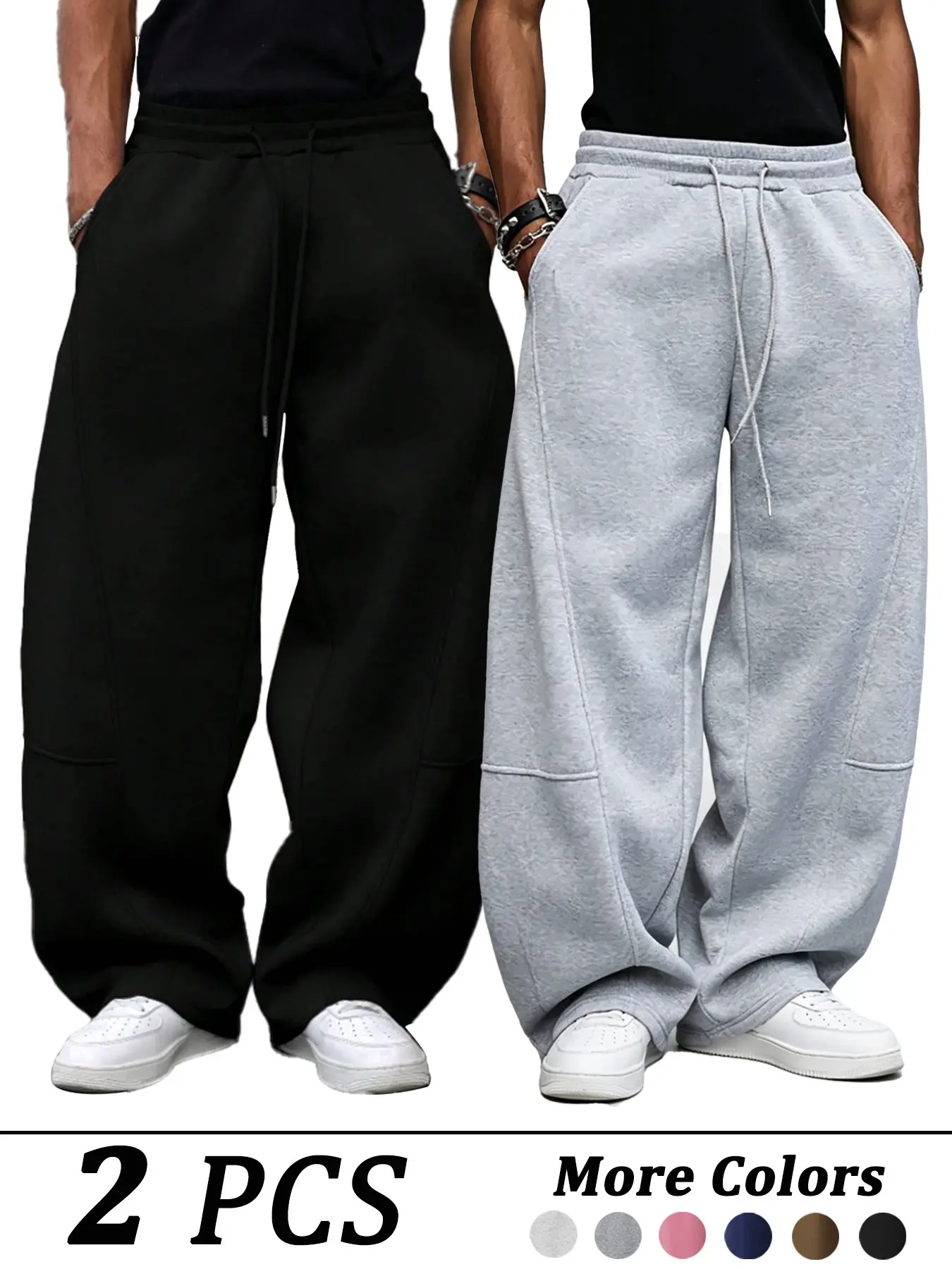 Men's Loose Fit Sport Pants, Casual Drawstring Waist, Wide Leg Running Trousers, Street Style Y2K Fashion, Long Pants with Pockets, Knitted Sports Pants, Casual Sports Bottoms, Streetwear Running Pants