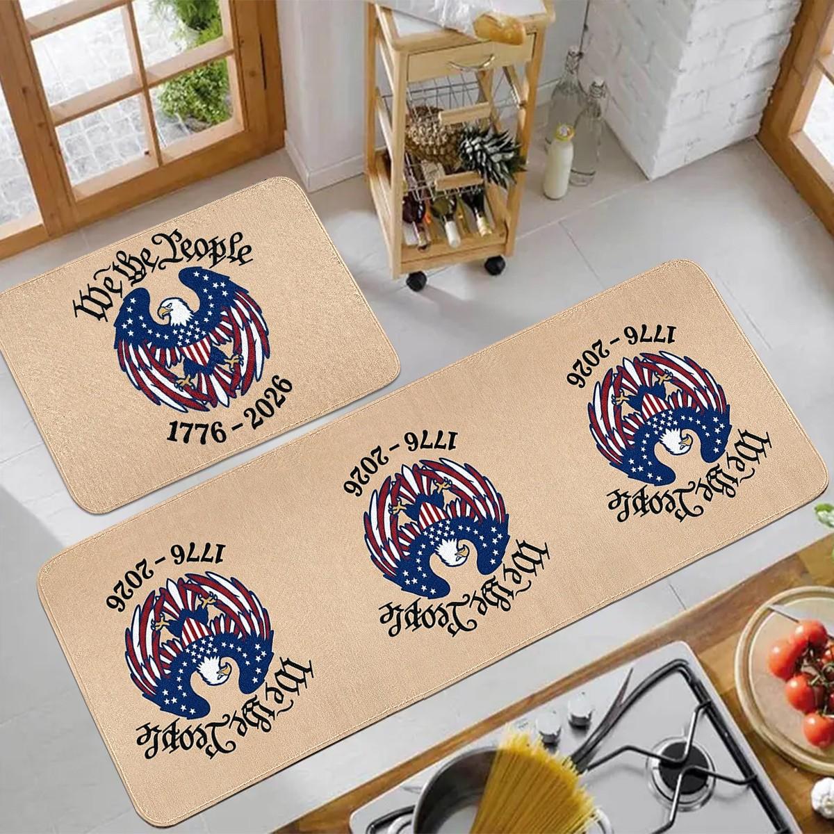 JIT 1/2/3 pcs of flannel simple Memorial Day and Independence Day (July 4th) bald eagle carpet for multi-scenario use as a decorative carpet. Kitchen carpet set, flannel washable bedside soft carpet, suitable for use in kitchens, bedrooms, etc.