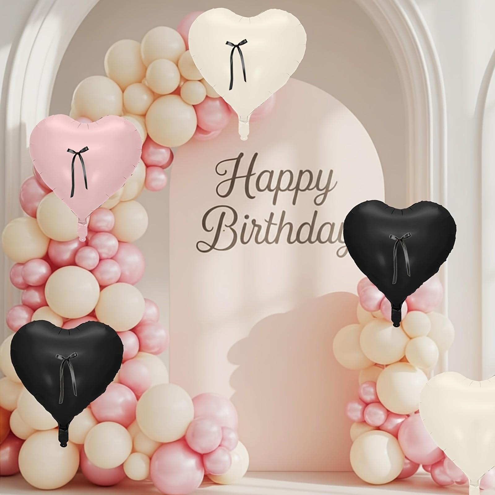 23 Piece Party Balloon Set, 10 Heart Shaped Balloons with Bow Ribbon, 18 Inch Aluminum Foil Balloons, Birthday Wedding Decorations