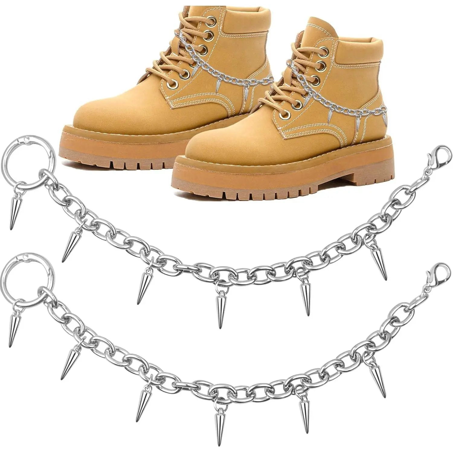 SHBESHCD Women's 2pcs Silver Footwear Chains - Alloy Rivet Cone Spike Charms with Spring O-Ring Lobster Clasps for DIY Sneakers, Casual Shoes, Sandals, Boots - Decoration Gifts