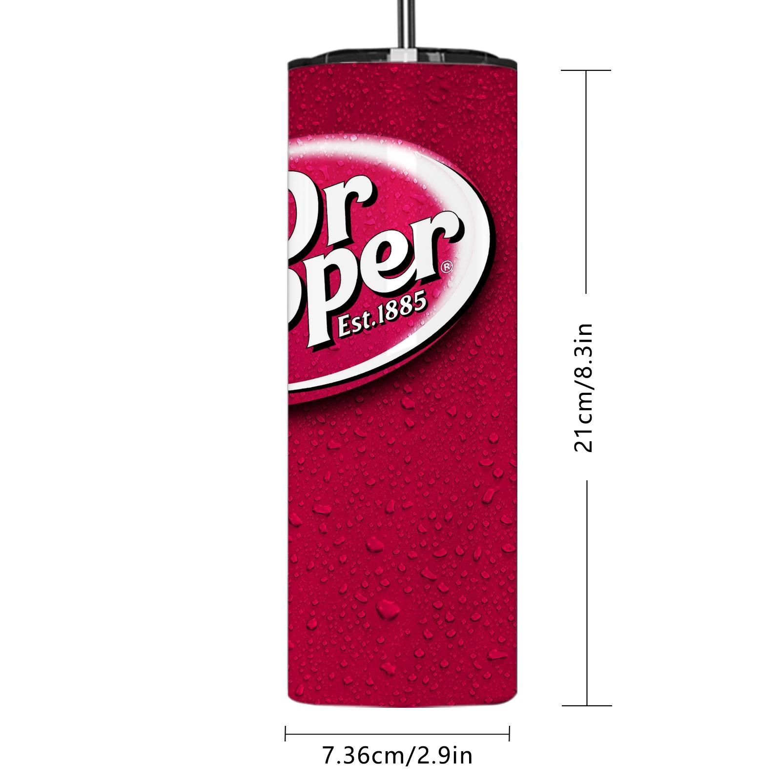 Siphalo 1pc 20oz Soda Can Style Skinny Tumbler, Red Fizzy Drink Print Insulated Stainless Steel Cup with Lid & Straw, Retro Beverage Design Travel Mug for Work, School, Gifts, Stainless Steel Drinkware